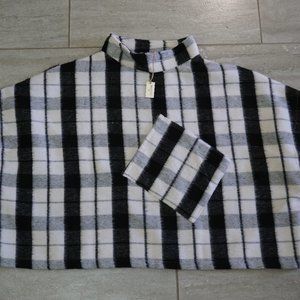 World Market Knit Poncho Cardigan One Size Black/White Plaid